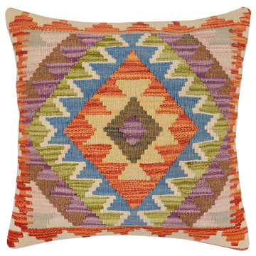 handmade Traditional Pillow Rust Blue Hand-Woven SQUARE 100% WOOL Hand woven turkish pillow2' x 2'
